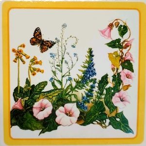 6 Vintage Flower Butterfly Coasters Cottage Cork